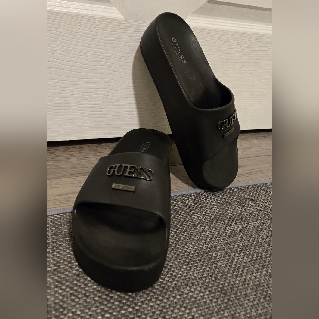 Guess Black Logo Slide Sandals, Size 9